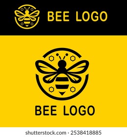 This modern bee logo features a minimalist silhouette design with hexagon accents