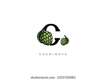 Este es un vector Cherimoya moderno, Gran combinación del símbolo Cherimoya con la letra C como inicial de la propia Cherimoya. Agradable para logotipos, monogramas, símbolos o cualquier necesidad de diseño gráfico.