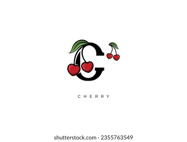 Este es un vector de cerezos moderno, Gran combinación del símbolo de cerezo con la letra C como inicial de la cereza misma. Agradable para logotipos, monogramas, símbolos o cualquier necesidad de diseño gráfico.