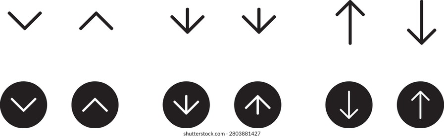 This modern up and down arrow icon set features minimalist chevrons, vertical directional arrows, and circular navigation button icons in multiple outline styles. Designed for websites, mobile applications, dashboards, software interfaces, presentations, infographics, and user experience projects, these scalable vector icons provide clean aesthetics with editable strokes for seamless customization. Perfect for navigation menus, scrolling controls, expand and collapse actions, and digital interface design.

#ArrowIcons #UpArrow #DownArrow #Navigation #Chevron #Direction #VerticalIcons #CircularIcons #RoundButtons #OutlineIcons #MinimalDesign #Vector #UI #UX #WebDesign #MobileApp #Interface #Dashboard #Editable #IconCollection