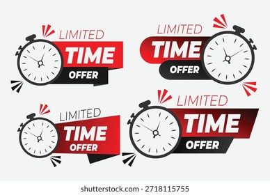 Este es un moderno y llamativo Anuncio de Oferta por tiempo limitado y diseño de insignia de venta con un cronómetro e ícono de reloj. Perfecto para promociones de descuento, ventas flash, ofertas especiales, campañas de comercio electrónico, anuncios de marketing, publicaciones en redes sociales, Sitios web, App móviles, carteles, volantes y Anuncios.
El estilo de Vector limpio, los colores atrevidos y el diseño profesional lo hacen ideal para uso digital e impreso. Totalmente editable y escalable sin pérdida de calidad.
