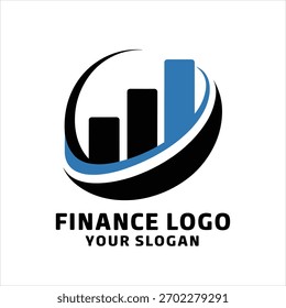 This modern finance logo features a bold bar chart inside a dynamic circular swoosh, symbolizing business growth, financial stability, and upward progress. The clean and professional design makes it i