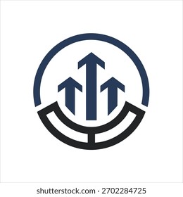 This modern finance logo features three upward arrows inside a clean circular frame, symbolizing growth, progress, and strong business development. The minimal yet powerful design represents financial