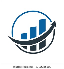 Este moderno logotipo de finanzas presenta un gráfico de barras ascendente combinado con una flecha ascendente audaz, que simboliza un fuerte crecimiento financiero, progreso de la inversión, éxito comercial y desarrollo estratégico. El claro