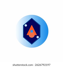 This modern, geometric logo features a striking combination of neon gradients and sharp lines, creating a high-tech, digital aesthetic. The design includes a bold hexagon, central triangle, and accent