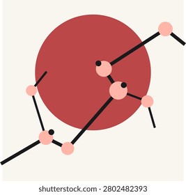 This modern graphic art piece depicts a stylized cherry blossom branch against a bold red circular backdrop. The design uses clean lines and simple geometric shapes to evoke a sense of zen and tranquility. Perfect for contemporary interior decor or minimalist brand identity, this illustration embodies Japanese aesthetic principles perfectly.