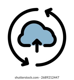Dieses moderne Icon zeigt das kontinuierliche Hochladen und Herunterladen von Daten in die Cloud - ideal für Projektmanagement und agile Methoden. Es stellt einen effizienten Datenfluss und eine effiziente Synchronisation dar.