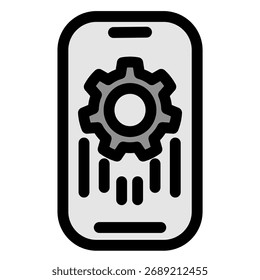 Dieses moderne Icon zeigt auf einem Handybildschirm eine Ausrüstung und Fortschrittsbalken - perfekt für die Darstellung von agilen Projektmanagement- Scrum- oder Software-Entwicklungen. Es ist sauber und vielseitig.