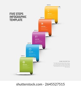 This modern infographic template visualizes a five step process, ideal for business presentations. The colorful steps illustrate a sequential progression, perfect for any step-by-step strategy.