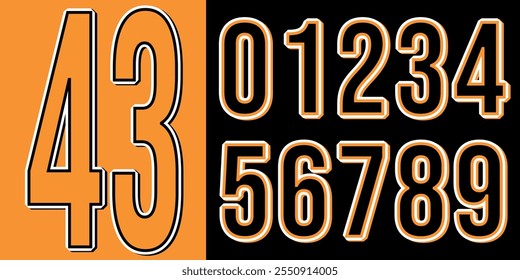 This modern jersey number design features a sleek and contemporary typography style, perfect for sports-related projects. The design includes bold, clean lines and dynamic numbers