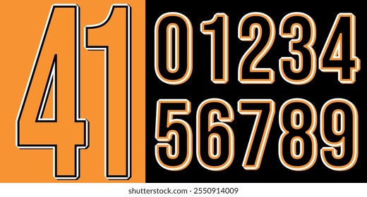 This modern jersey number design features a sleek and contemporary typography style, perfect for sports-related projects. The design includes bold, clean lines and dynamic numbers