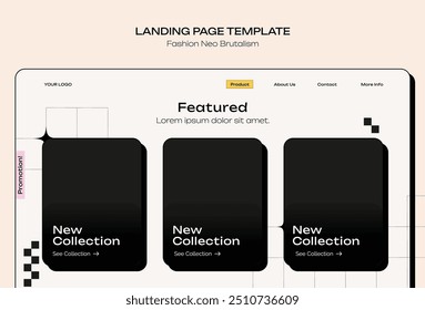 This modern landing page template design embraces the Neo Brutalism aesthetic, characterized by bold lines, minimalist layouts, and a strong contrast between elements.