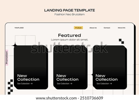 This modern landing page template design embraces the Neo Brutalism aesthetic, characterized by bold lines, minimalist layouts, and a strong contrast between elements.