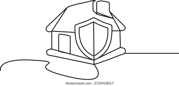Esta línea de arte moderno cuenta con una casa protegida por un escudo, que simboliza la seguridad, la protección y el seguro para el hogar.