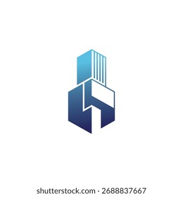 Se trata de un diseño de logotipo moderno con edificios abstractos con un degradado azul. El diseño es limpio y minimalista, adecuado para diversas aplicaciones comerciales.