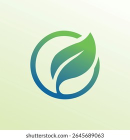 Este logotipo moderno elegantemente apresenta uma folha estilizada dentro de um quadro circular. O vibrante gradiente verde-para-azul proporciona uma sensação dinâmica e fresca, simbolizando a natureza, o crescimento.