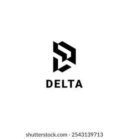 Este moderno logotipo presenta un símbolo abstracto que se asemeja a la letra griega Delta, construido a partir de Formas geométricas entrelazadas para crear un efecto tridimensional