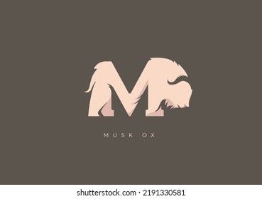 This is a modern logo of Musk-ox, Great combination of Musk-ox symbol with letter M as initial of Musk-ox itself