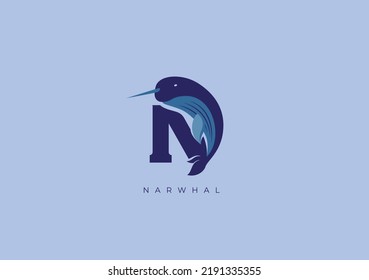 This is a modern logo of Narwhal, Great combination of Narwhal symbol with letter N as initial of Narwhal itself.