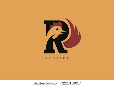 This is a modern logo of Rooster, Great combination of Rooster symbol with letter R as initial of Rooster itself.