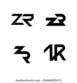 Este conjunto de logotipo moderno apresenta desenhos de letras criativas e abstratas ZR, renderizados em preto sólido. Ideal para marcas, identidade corporativa ou qualquer empresa que precise de uma marca audaciosa e memorável.