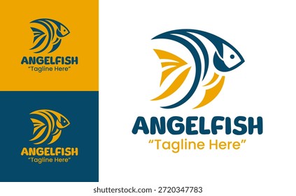 Este moderno logotipo minimalista de pez ángel Asistencia una marca elegante para negocios de mariscos, marinos y acuáticos.