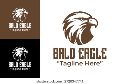 Este logotipo moderno minimalista da águia calva suporta uma identidade visual ousada para marcas ao ar livre e vida selvagem.