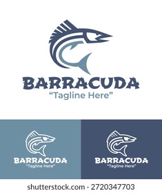 Este moderno logotipo minimalista de barracuda se adapta a identidades visuales audaces para marcas deportivas, marinas y competitivas.