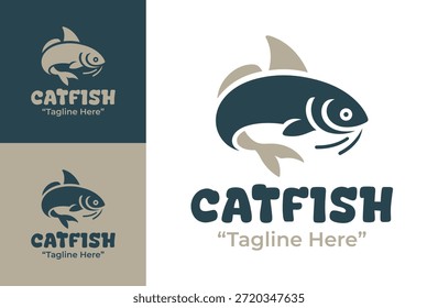 Este moderno logotipo minimalista de bagre se adapta a la marca relacionada con el agua, las comunidades pesqueras y los sistemas visuales acuáticos.