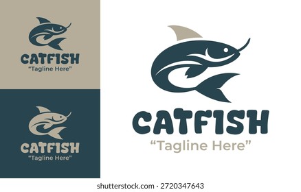 Este moderno logotipo minimalista de bagre es adecuado para la marca de peces, empresas de alimentos y proyectos creativos de temática acuática.