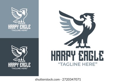 Este moderno logotipo minimalista de águila arpía enfatiza el dominio y la claridad para los sistemas profesionales de marca de vida silvestre.