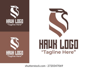 Este moderno logotipo minimalista de halcón ofrece un símbolo de depredador enfocado para la identidad de marca de naturaleza al aire libre, deporte y vida silvestre.