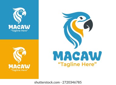 Este moderno logotipo minimalista de guacamaya está diseñado para una marca tropical y una identidad visual vibrante.
