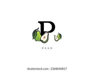 This is a modern Pear Fruit Vector, Great combination of Pear Fruit symbol with letter P as initial of Pear Fruit itself. Nice for Logo, Monogram, Symbol or any graphic design needs.