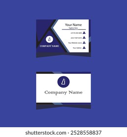 This is a modern professional business card with blue black and white colour 