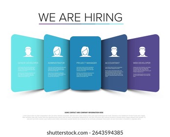 This modern recruitment banner visually presents online job positions available for hiring. It's an ideal template for announcing career opportunities and employment vacancies.