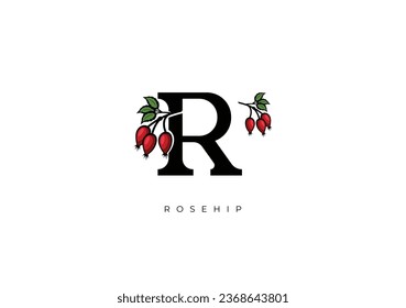 This is a modern Rosehip Fruit Vector, Great combination of Rosehip Fruit symbol with letter R as initial of Rosehip Fruit itself. Nice for Logo, Monogram, Symbol or any graphic design needs.