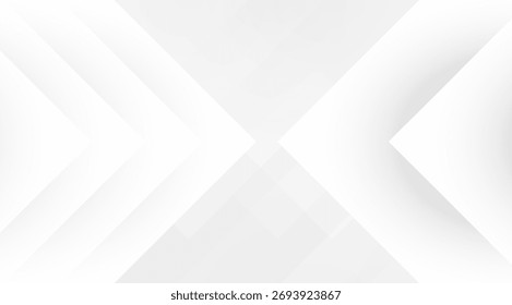 Este moderno fondo blanco muestra Formas de flecha en capas y formas geométricas superpuestas, creando un diseño minimalista y limpio con sutiles efectos de sombra y Gradientes brillantes