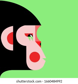 this is a monkey in interesting colors on a green background