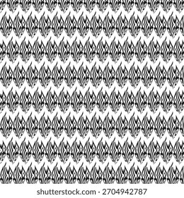 Esta imagem abstrata monocromática apresenta um padrão denso e repetitivo de linhas afiadas em ziguezague entrelaçadas com texturas orgânicas, semelhantes a pinceladas. A composição cria uma sensação de movimento