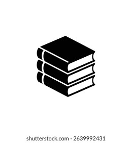 This monochromatic graphic presents a stack of three books, ideal for educational content, libraries, and promoting literacy in a minimalist, effective design.