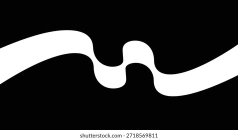 Este Diseño gráfico monocromo presenta una llamativa línea blanca ondulada sobre un fondo negro. La línea fluida y fluida crea una sensación de movimiento y elegancia, lo que lo hace adecuado para un