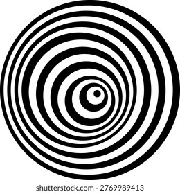 This monochrome graphic uses offset concentric rings to produce a sense of infinite movement and depth for the human eye