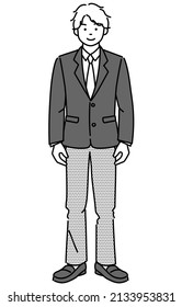 This is a monochrome illustration of a male student standing facing forward.It is a vector data which is easy to edit.