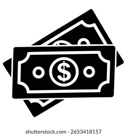 Essa imagem monocromática apresenta duas notas de moeda empilhadas uma sobre a outra, simbolizando riqueza, transação e o setor financeiro. O design gráfico é simples, mas elegante.