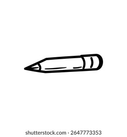 This monochrome pencil drawing shows a single, short pencil featuring a rounded, blunt end and simplified line work, perfect for emphasizing minimal creative expression on transparent background.