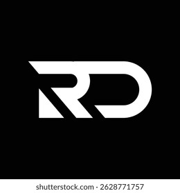 this is a monogram image of a connected initials RD in modern font style that looks bold in white color on a black background