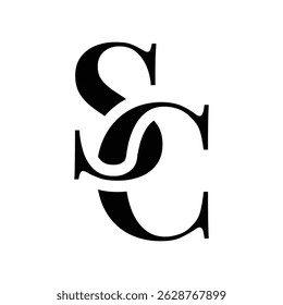 this is a monogram image of an intertwined letter SC in classic formal serif font that looks elegant in black color on a white background