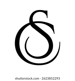 this is a monogram image of a letter SC in classic serif font that looks elegant in black color on a white background