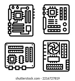 This is a Motherboard Line Icon Vector, with Four shape options, Can be used for Web, App or Print